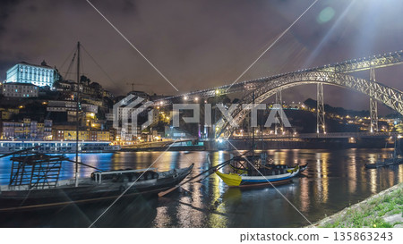 Timelapse of The Dom Luis I Bridge over Douro River between the cities of Porto and Vila Nova de Gaia, Portugal 135863243
