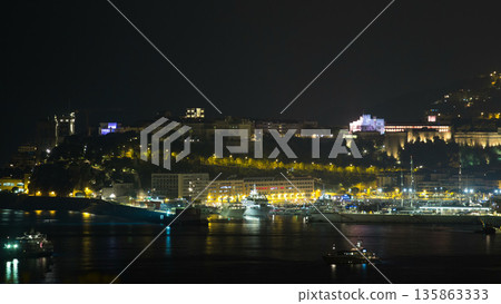 Cityscape of Monte Carlo at night timelapse, Monaco. 135863333