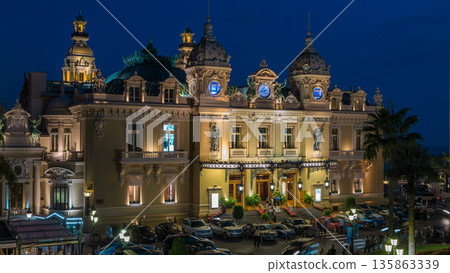 Grand Casino in Monte Carlo day to night timelapse, Monaco. historical building Grand Casino in Monte Carlo day to night timelapse, Monaco. historical building 135863339