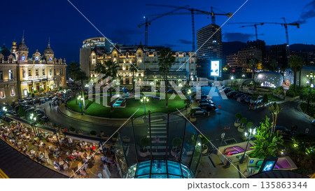 Square with Grand Casino in Monte Carlo day to night timelapse, Monaco. historical building Square with Grand Casino in Monte Carlo day to night timelapse, Monaco. historical building 135863344