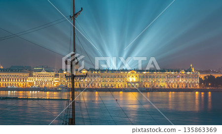 Fireworks timelapse over the city of St. Petersburg Russia on the feast of Scarlet Sails, view from rooftop. Fireworks timelapse over the city of St. Petersburg Russia on the feast of Scarlet Sails, view from rooftop. 135863369