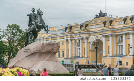 Monument of Russian emperor Peter the Great, known as The Bronze Horseman timelapse, Saint Petersburg , Russia 135863375