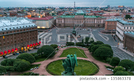 Panorama of Saint Isaac's Square from Saint Isaac's Cathedral in the summer timelapse. St Petersburg. Russia. Panorama of Saint Isaac's Square from Saint Isaac's Cathedral in the summer timelapse. St Petersburg. Russia. 135863378