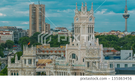 Madrid timelapse panorama aerial view of Madrid Post Palacio comunicaciones, Spain 135863456