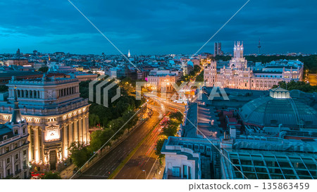 Madrid day to night timelapse panorama aerial view of Madrid Post Palacio comunicaciones, Spain Madrid day to night timelapse panorama aerial view of Madrid Post Palacio comunicaciones, Spain 135863459