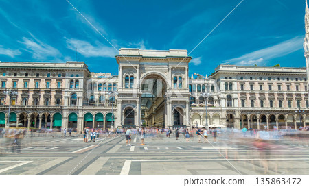 The Galleria Vittorio Emanuele II timelapse hyperlapse on the Piazza del Duomo Cathedral Square . The Galleria Vittorio Emanuele II timelapse hyperlapse on the Piazza del Duomo Cathedral Square . 135863472