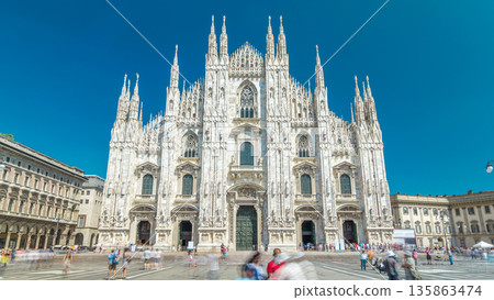 The Duomo cathedral timelapse hyperlapse. Front view with people walking on square The Duomo cathedral timelapse hyperlapse. Front view with people walking on square 135863474
