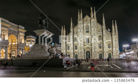 Milan Cathedral night timelapse Duomo di Milano is the gothic cathedral church of Milan, Italy. 135863476