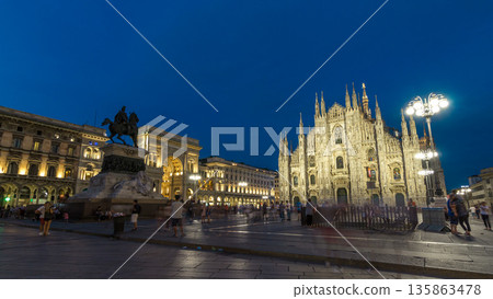 Milan Cathedral day to night timelapse Duomo di Milano is the gothic cathedral church of Milan, Italy. 135863478