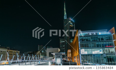 Milan Porta Nuova business district at night timelapse Milan Porta Nuova business district at night timelapse 135863484