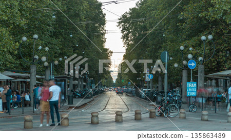 Corso Sempione timelapse, one of the main radial boulevards of Milan 135863489
