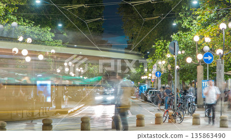 Corso Sempione night timelapse, one of the main radial boulevards of Milan Corso Sempione night timelapse, one of the main radial boulevards of Milan 135863490