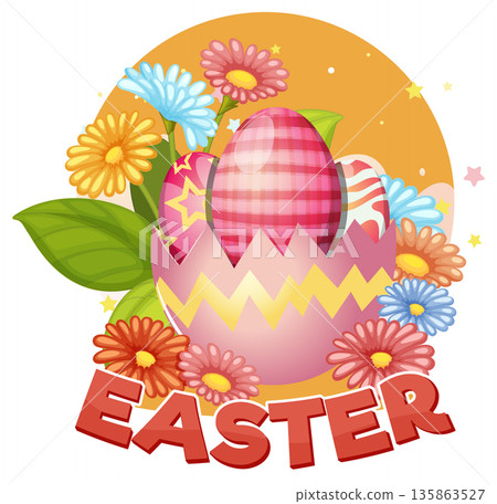 Colorful Easter Eggs in Cracked Shell with Spring Flowers Vector Illustration Colorful Easter Eggs in Cracked Shell with Spring Flowers Vector Illustration 135863527