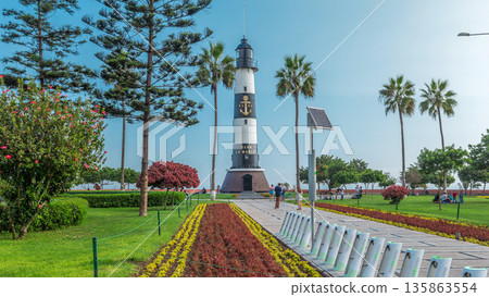 Lighthouse monument in the Park of Love of Miraflores timelapse hyperlapse. Lima, Peru Lighthouse monument in the Park of Love of Miraflores timelapse hyperlapse. Lima, Peru 135863554