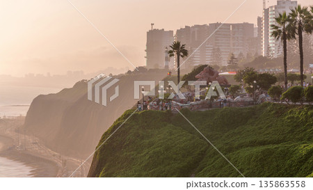 El Parque del Amor or Love park timelapse in Miraflores during sunset, Lima, Peru. 135863558