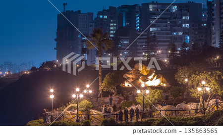 El Parque del Amor or Love park day to night timelapse in Miraflores after sunset, Lima, Peru. 135863565
