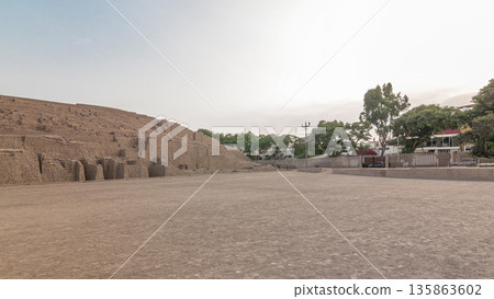 Pyramid of Huaca Pucllana timelapse hyperlapse, pre Inca culture ceremonial building ruins in Lima, Peru Pyramid of Huaca Pucllana timelapse hyperlapse, pre Inca culture ceremonial building ruins in Lima, Peru 135863602