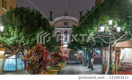 Central Post Office illuminated Building day to night timelapse, Lima, Peru 135863611