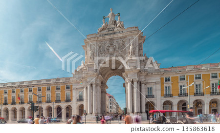 Rua Augusta Arch timelapse hyperlapse on Praca do Comercio. Lisbon, Portugal, Europe. Rua Augusta Arch timelapse hyperlapse on Praca do Comercio. Lisbon, Portugal, Europe. 135863618