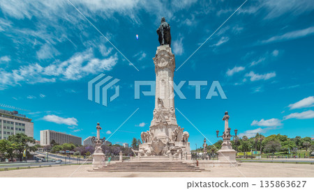 The Marquess of Pombal Square timelapse hyperlapse is an important roundabout in the city of Lisbon, Portugal 135863627