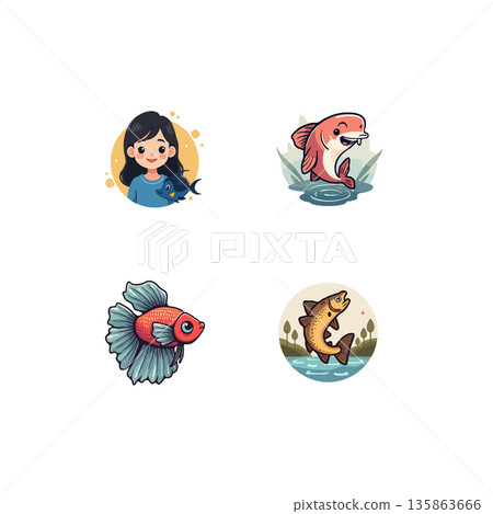 A charming collection of cartoon fish illustrations, perfect for children's books, educational materials, and creative projects. A charming collection of cartoon fish illustrations, perfect for children's books, educational materials, and creative projects. 135863666