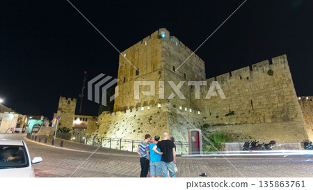 Tower of David night timelapse hyperlapse. Jerusalem, Israel Tower of David night timelapse hyperlapse. Jerusalem, Israel 135863761