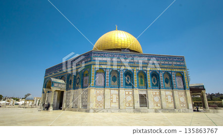 Dome of the Rock timelapse hyperlapse, a Muslim holy site atop the Temple Mount in Jerusalem, Israel. 135863767