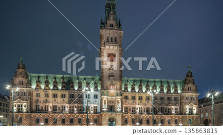 Building of the Hamburg City Hall day to night timelapse hyperlapse, the seat of the government of Hamburg, Germany Building of the Hamburg City Hall day to night timelapse hyperlapse, the seat of the government of Hamburg, Germany 135863815