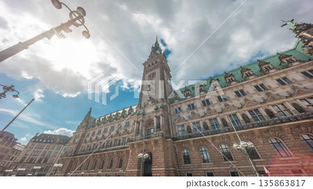 Building of the Hamburg City Hall timelapse hyperlapse, the seat of the government of Hamburg, Germany 135863817