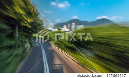 A Hong Kong streets view timelapse from open-top touristic bus during Hong Kong island's touring 135863837