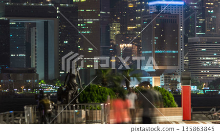 Statue and skyline in Avenue of Stars timelapse in Hong Kong, China. Statue and skyline in Avenue of Stars timelapse in Hong Kong, China. 135863845