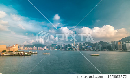 Hong Kong Harbor panoramic cityscape timelapse 135863872