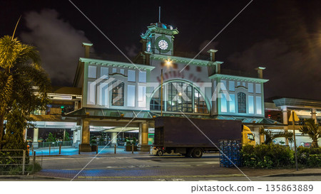 Outside Central Ferry Pier on Hong Kong Island night timelapse hyperlapse 135863889
