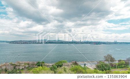 Istanbul and Bosphorus view from the Topkapi Palace timelapse. View of downtown. Travel Turkey Istanbul and Bosphorus view from the Topkapi Palace timelapse. View of downtown. Travel Turkey 135863904