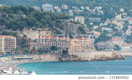 Beautiful panoramic aerial view city of Nice timelapse, France. Mediterranean sea, bay of Angels Beautiful panoramic aerial view city of Nice timelapse, France. Mediterranean sea, bay of Angels 135864002