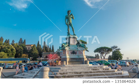 Bronze copy of the statue of David by Michelangelo at Piazzale Michelangelo timelapse hyperlapse in Florence Bronze copy of the statue of David by Michelangelo at Piazzale Michelangelo timelapse hyperlapse in Florence 135864026