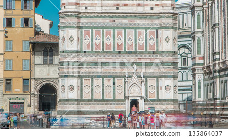 Entrance to Giotto's Campanile tower timelapse - bell tower of the Basilica di Santa Maria del Fiore. Florence, Italy. Entrance to Giotto's Campanile tower timelapse - bell tower of the Basilica di Santa Maria del Fiore. Florence, Italy. 135864037
