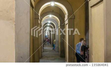 Arches of the Vasari Corridor night timelapse in Florence, Italy. Arches of the Vasari Corridor night timelapse in Florence, Italy. 135864041