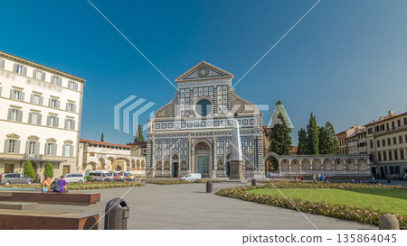Basilica of Santa Maria Novella in the homonym square timelapse hyperlapse in Florence Basilica of Santa Maria Novella in the homonym square timelapse hyperlapse in Florence 135864045