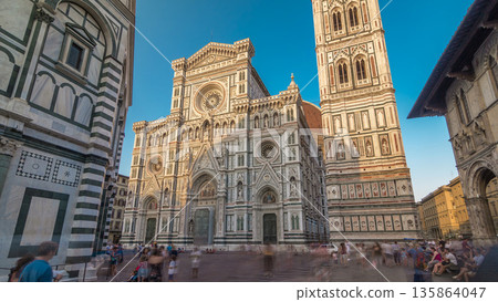 The front of The Basilica di Santa Maria del Fiore timelapse hyperlapse which is the cathedral church Duomo of Florence in Italy 135864047