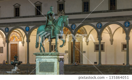 Statue of Ferdinando I de Medici timelapse in the Piazza della Santissima Annunziata in Florence, Italy 135864051