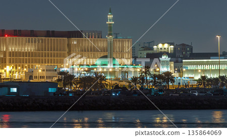 Al Shouyoukh Mosque and Clock Tower timelapse in Doha, Qatar 135864069