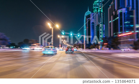 Drive in traffic on the corniche road in Doha timelapse hyperlapse drivelapse. Qatar, Middle East 135864071