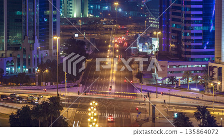 The skyline of the West Bay area from top in Doha timelapse, Qatar. The skyline of the West Bay area from top in Doha timelapse, Qatar. 135864072