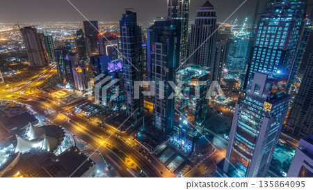 The skyline of the West Bay area from top in Doha timelapse, Qatar. 135864095