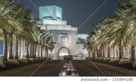 Beautiful Museum of Islamic Art night timelapse in Doha, Qatar. Beautiful Museum of Islamic Art night timelapse in Doha, Qatar. 135864100