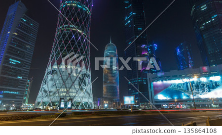 The skyline of the West Bay area in Doha timelapse hyperlapse, Qatar. The skyline of the West Bay area in Doha timelapse hyperlapse, Qatar. 135864108