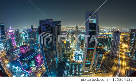 The skyline of the West Bay area from top in Doha timelapse, Qatar. The skyline of the West Bay area from top in Doha timelapse, Qatar. 135864123