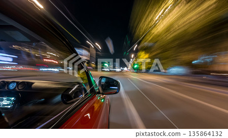 Drivelapse from side of car moving on a night avenue in city timelapse hyperlapse Drivelapse from side of car moving on a night avenue in city timelapse hyperlapse 135864132
