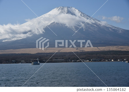 Mount Fuji from the shore of Lake Yamanaka 135864182